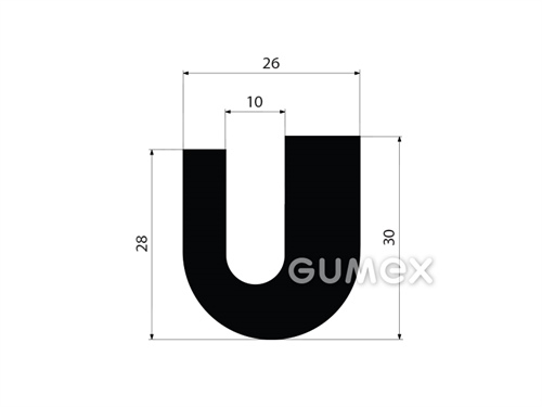 Pryžový profil tvaru "U", 30x26/10mm, 60°ShA, NBR, -40°C/+70°C, černý